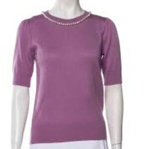 KATE SPADE Pearl & Pave Collar Short Sleeve Wool Blend Sweater Size M
